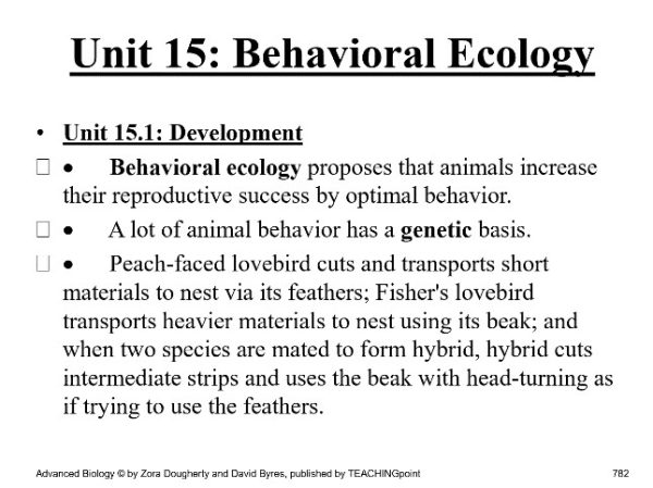 Unit 15: Behavioral Ecology $30 (total days: 9, pages 68):